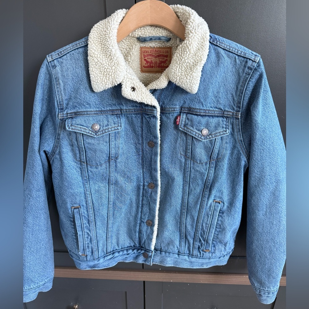 Levi's Blue Denim Sherpa Jacket • Adult S Youth XL - Picture 4 of 7
